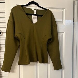 Zara Olive V-Neck Blouse